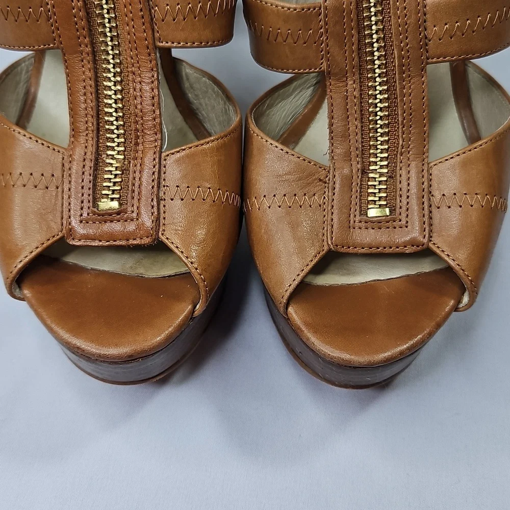 Michael Kors Berkley Plateform Brown Heeled Sandals Size 7.5 - Picture 4 of 8